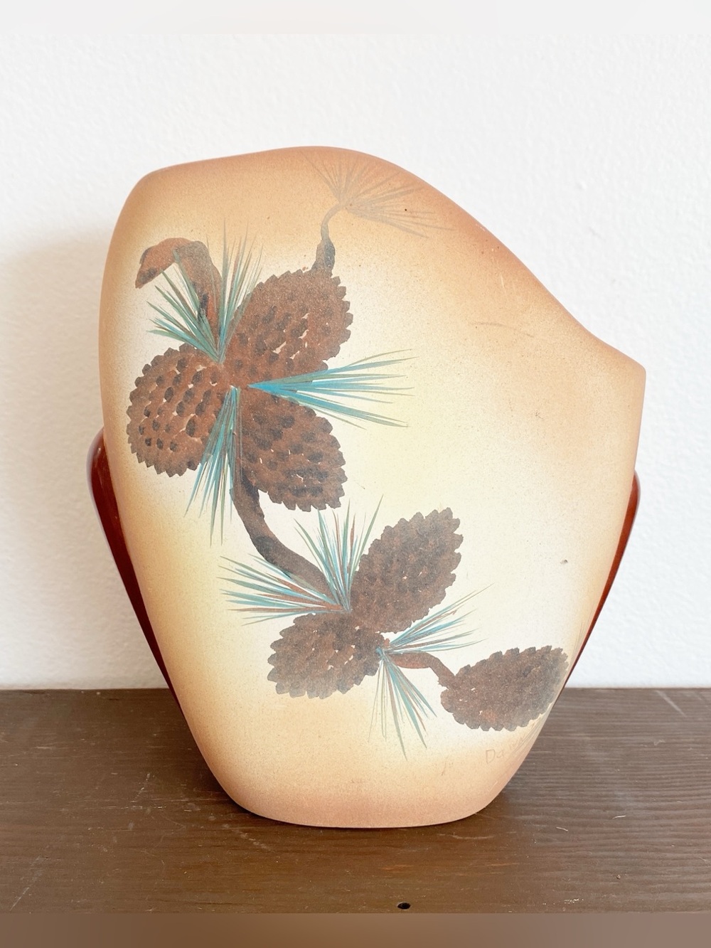 Vintage Pinecone Ceramic Rustic Lodge Cabin Decor Matte Painted Vase Planter 8x6